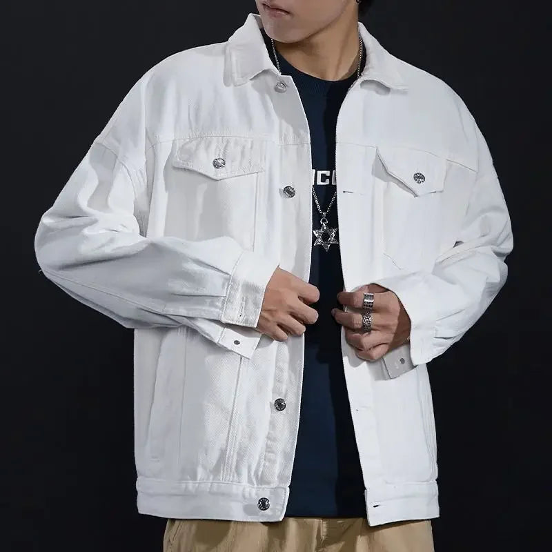 Men's Denim Jacket Autumn Male Jean Coats Black Cargo Big Size Menswear Korea High Quality Trendy Large Fast Delvery Outwear Y2k