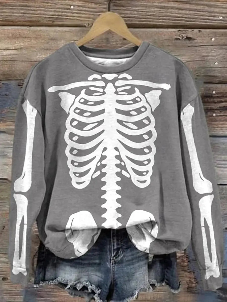 Fall Winter Pullover Women's Halloween Skeleton Print Sweatshirt 3D Print O-Neck Long Sleeve Tops Women's Apparel Y2K Streetwear
