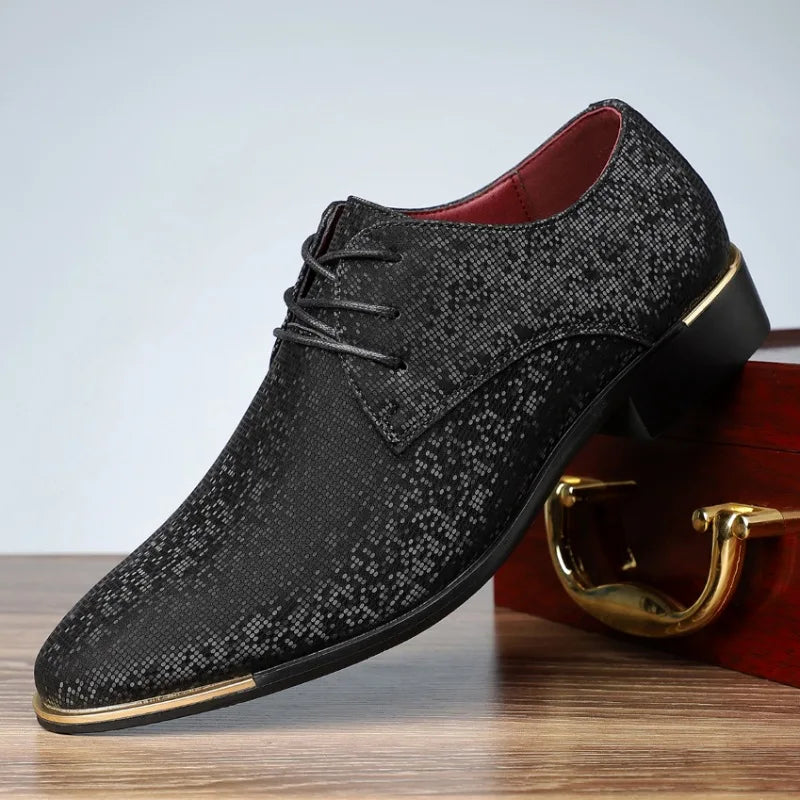 Luxury Fashion Designer New Men's Pointed Lace Up Casual Shoes Male Formal Wedding Dress Homecoming Footwear Zapatos Hombre