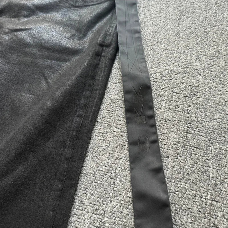 HKSH Spring Autumn Men Dark RO Style Niche Dark Wax Coated High Elastic Ribbon Jeans Wide Leg Flared Denim Pants Trendy HK18686