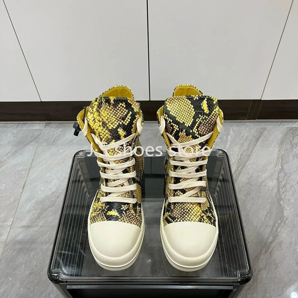 R-o Men Sneaker Yellow Boa Leather High Top Shoe Lace Up Women Casual Shoes Boots Zipper Sneakers Yellow Cowhide Ankle Boot