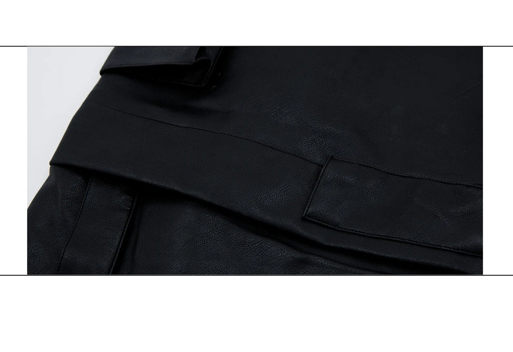 Mauroicardi Autumn Cool Long Baggy Black Pu Leather Wide Leg Cargo Pants Men Many Pockets Luxury Designer Emo Clothes Streetwear