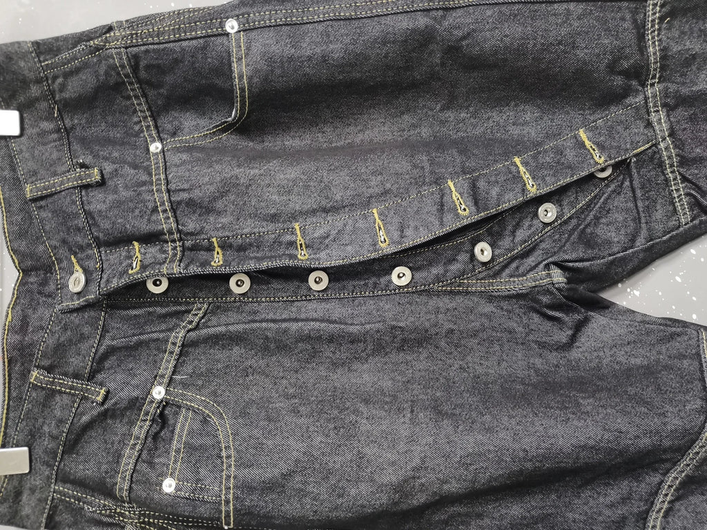 PFNW American High Street Curved Long Button Scimitar Men's Jeans Summer Loose Wide-Leg Pants Trendy Male Trousers 28W8103