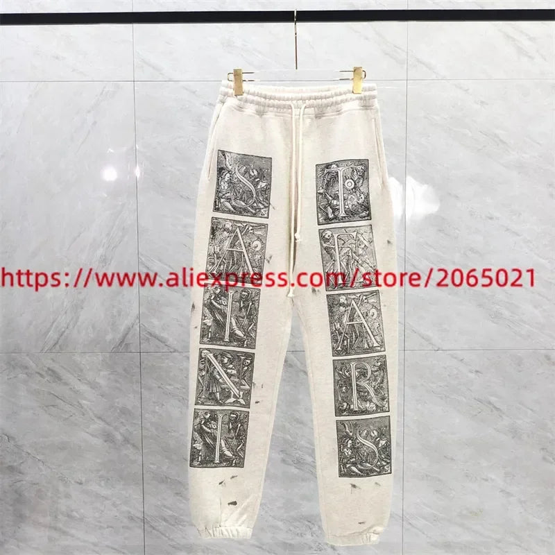 Sanskrit Printing Apricot Saint Sweatpants Men Women Jogger Drawstring Pants