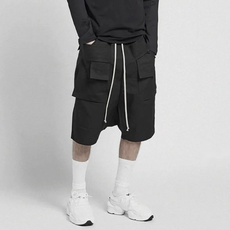 HKSH Summer Version Dark Gothic Style Double Pocket Cargo Pants Trend Loose Shorts Versatile High Street Chic Ins Capris HK18848