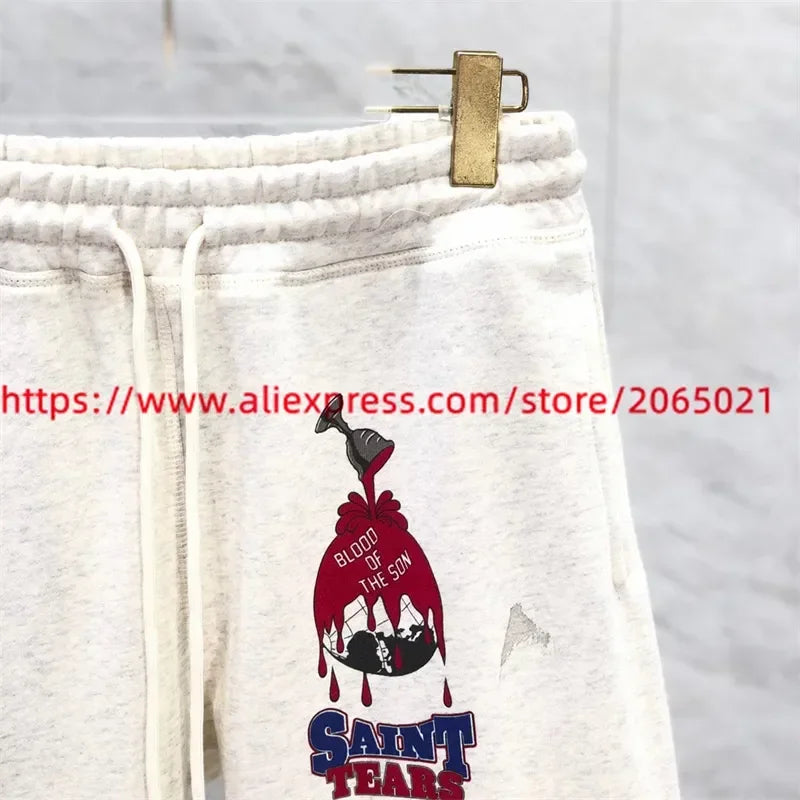 Sanskrit Printing Apricot Saint Sweatpants Men Women Jogger Drawstring Pants