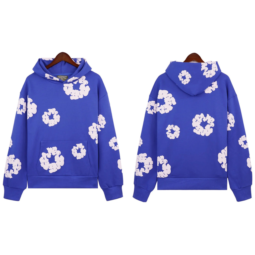 DENIM TEARSTHoodie Cross border European and American Hot selling Cotton Foam Printed Tears Hoodie Men's and Women's Hoodies