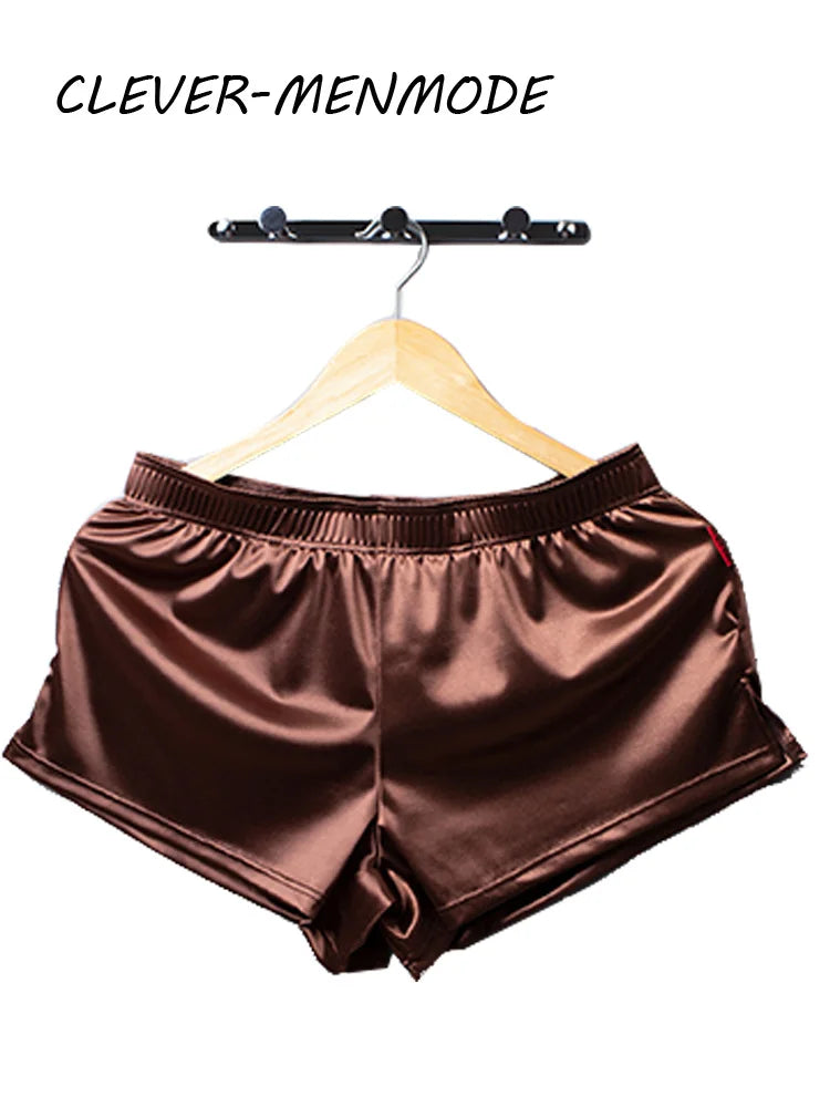 Men's Summer Silk Satin Solid Color Loungewear Shorts Casual Loose Home Pajamas Sleep Soft Bottoms Boxer Cool And Comfortable