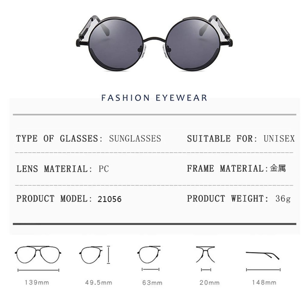 Retro Punk Sunglasses Round Anti Reflective Sun Glasses Men and Women Driving UV Protection Glasses UV400 Eyewear