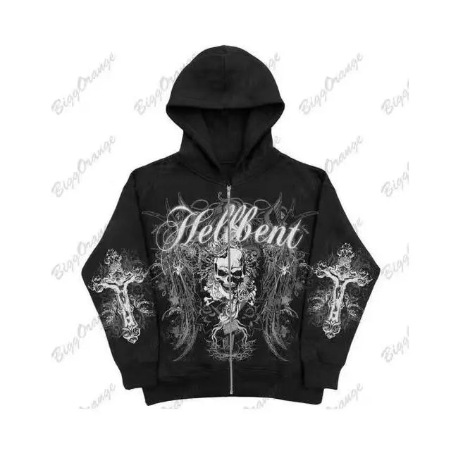 American Gothic Ro Skull Bones Oversized Hoodie Y2K Hip Hop Sle Streetwear No Brand Svel Other Material 00%
