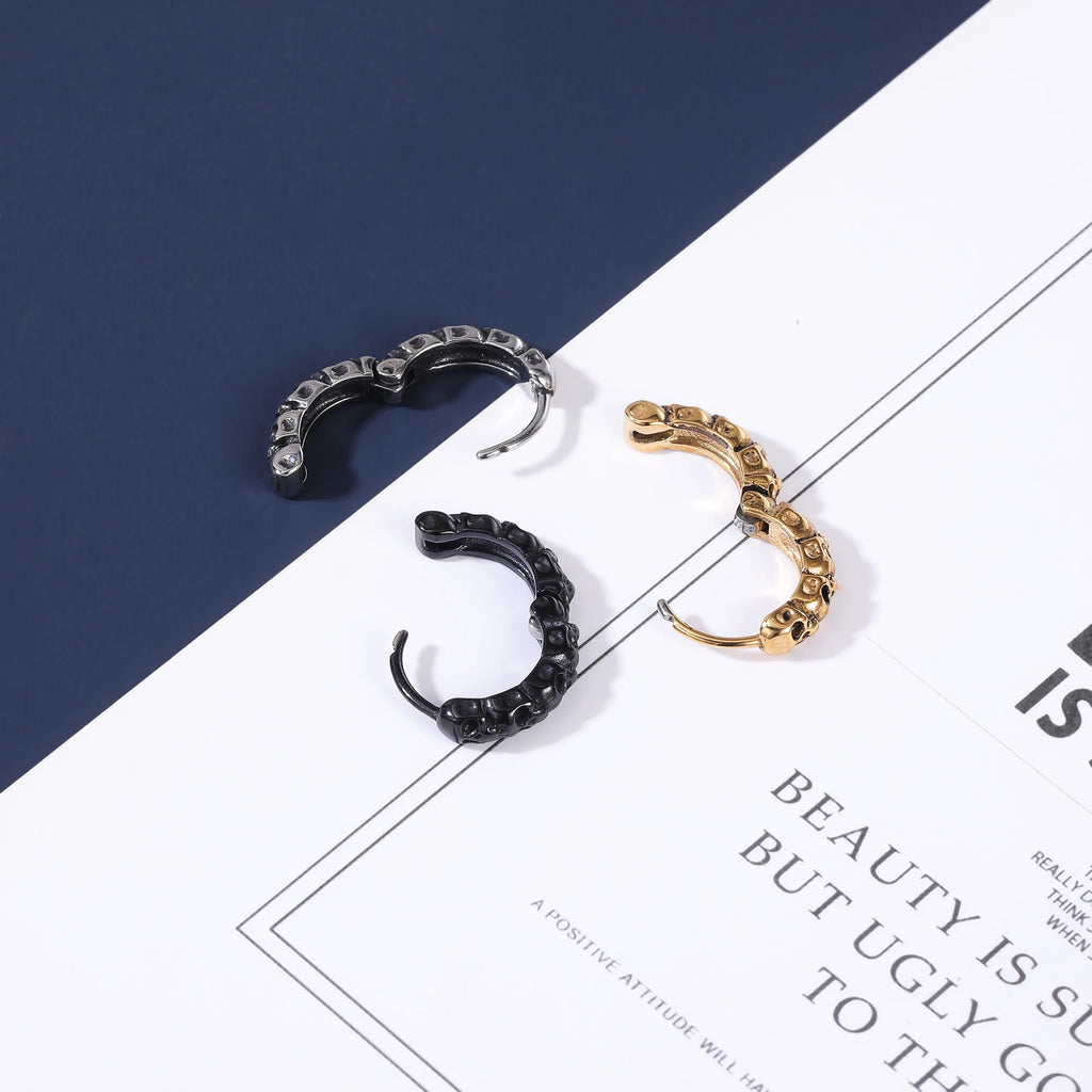 ZS Stainless Steel Earring Jewelry Punk Rock Black Earring Women Skull Hoop Earring Skull Round Earring Men Piercing Jewelry