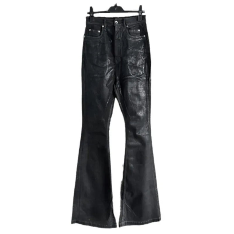 HKSH Spring Autumn Man Dark RO Double Stitching Waxed Denim Pants High Street Punk Wide Leg Flared Vintage Elastic Jeans HK10422