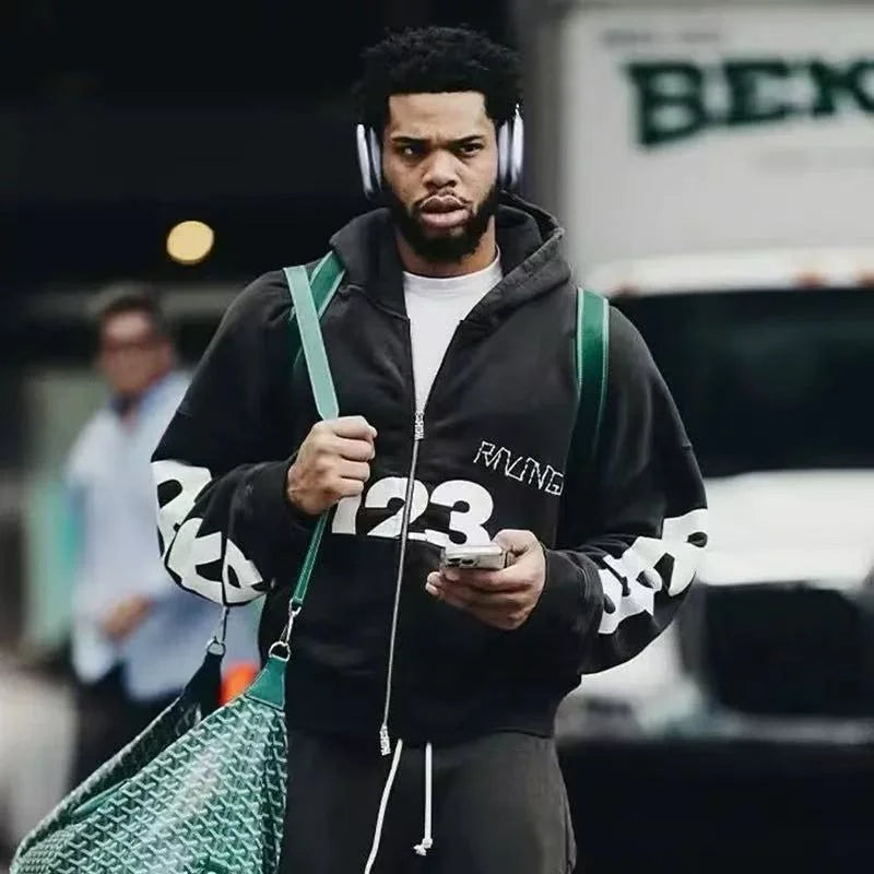 Heavyweight Fabric RRR123 Digital Embroidery Hooded Sweatshirt Washed Black Oversized Men Women Premium Quality Hoodie
