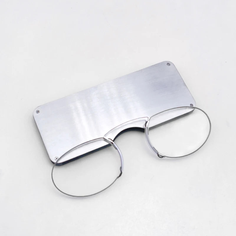 May Flower Rimless Foam Nose Clip On Reading Glasses Mini Portable Lazy Glasses With Alloy Case Men Women +1+1.5+2+2.5+3