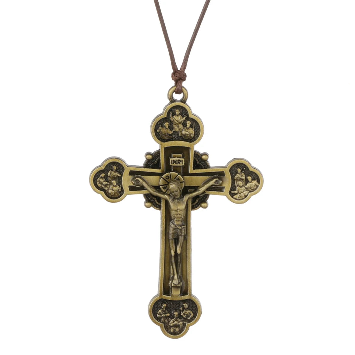 Diyalo Trinity Crucifix Jesus Christ Cross Pendant Neckalce Catholic Adjustable Wax Rope Chain Neckalce Women Men Jewelry Gift