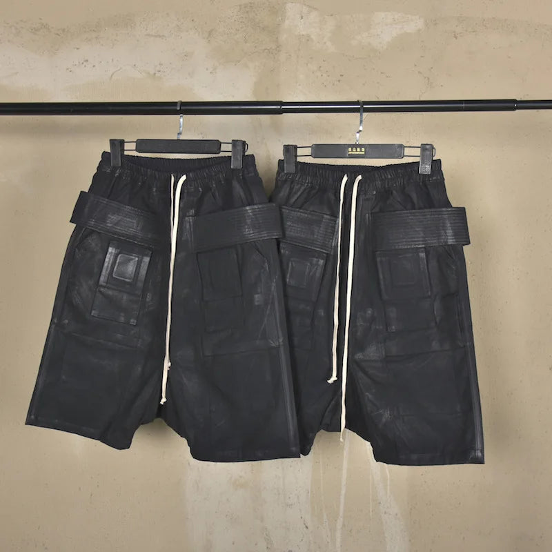 Owen Seak Men Oil Wax Jeans Short Denim Casual Cotton Gothic Men's Clothing Summer Knee Length Loose Black Classic Designe Short