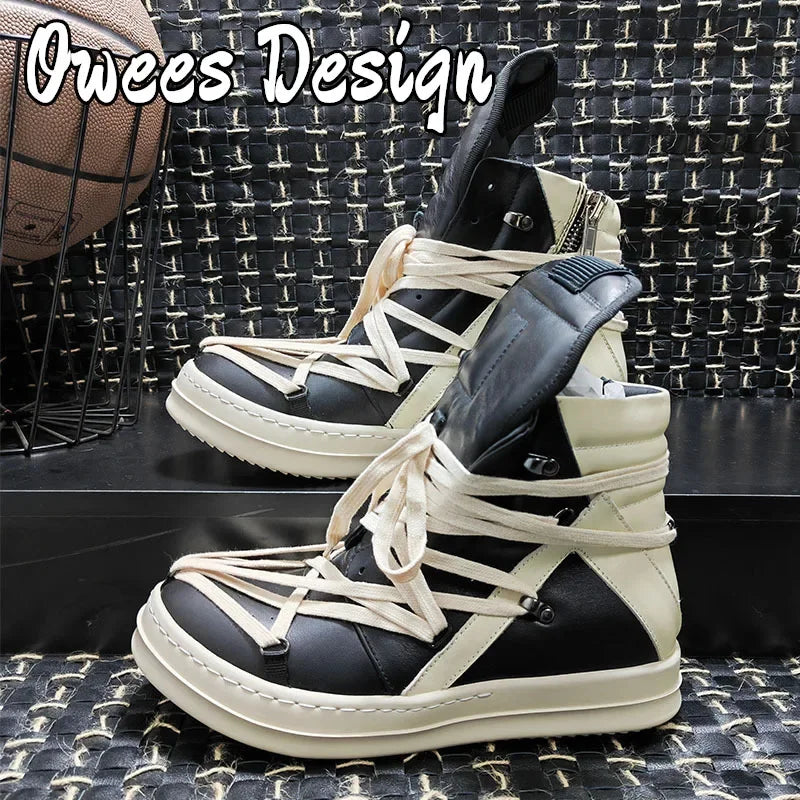Owees Design High Top Sneakers Platform Corss Tied Men's Casual Boot Shoes Women Sneakers Designer  Flats Ankle Botas Size