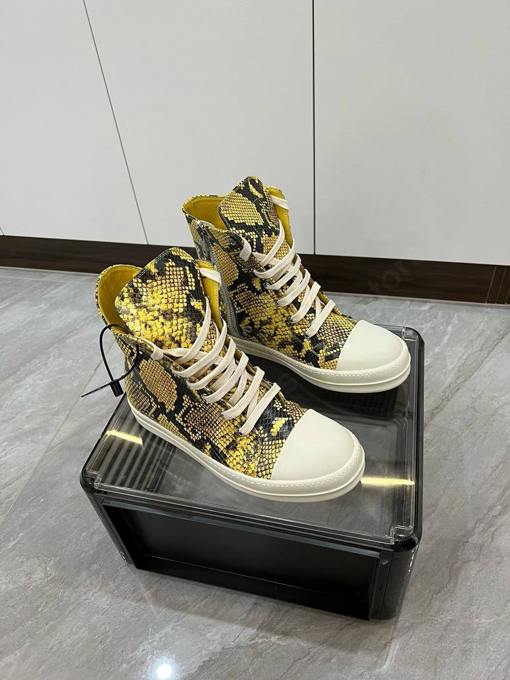 R-o Men Sneaker Yellow Boa Leather High Top Shoe Lace Up Women Casual Shoes Boots Zipper Sneakers Yellow Cowhide Ankle Boot