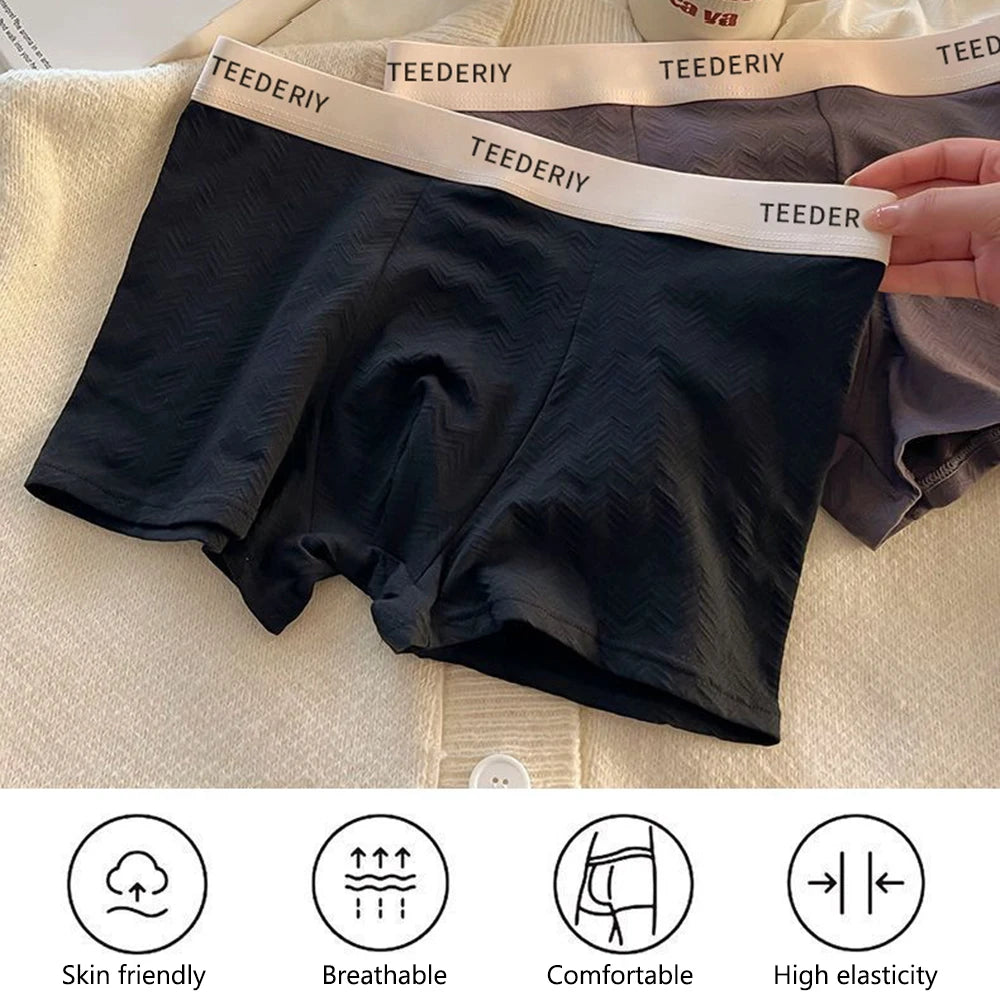 3Pcs Men's Cotton Panties Mid Rise Soft Breathable Boxer Shorts Briefs High Elastic Comfortable Boyshort Large Size Underwear
