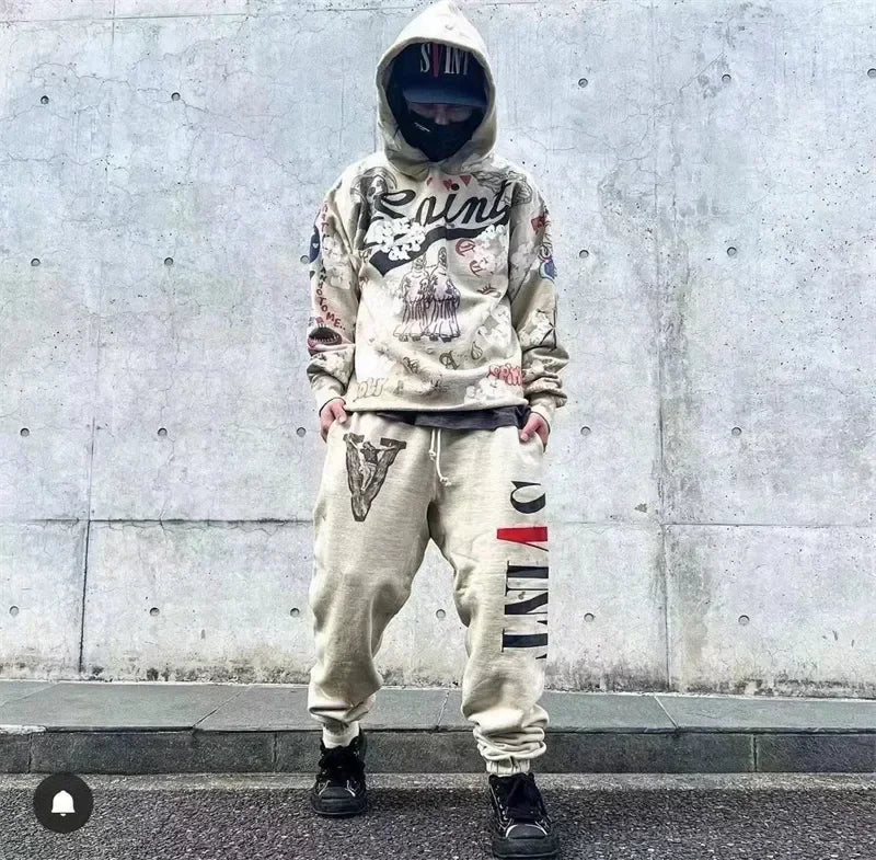 Sanskrit Printing Apricot Saint Sweatpants Men Women Jogger Drawstring Pants