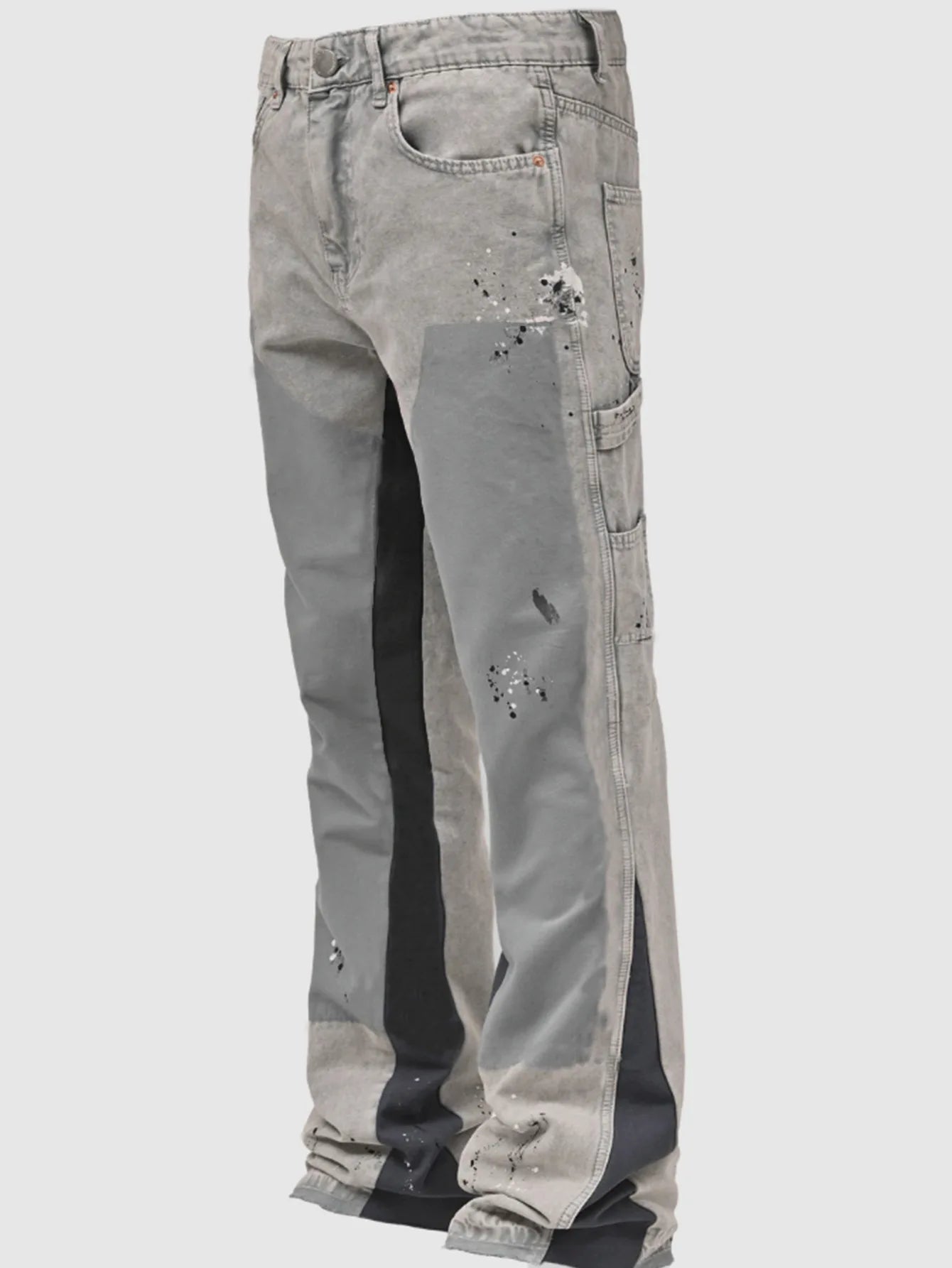Men's Denim Work Pants workwear, Elastic Patch Denim Layered Flared Pants, Spring New Style