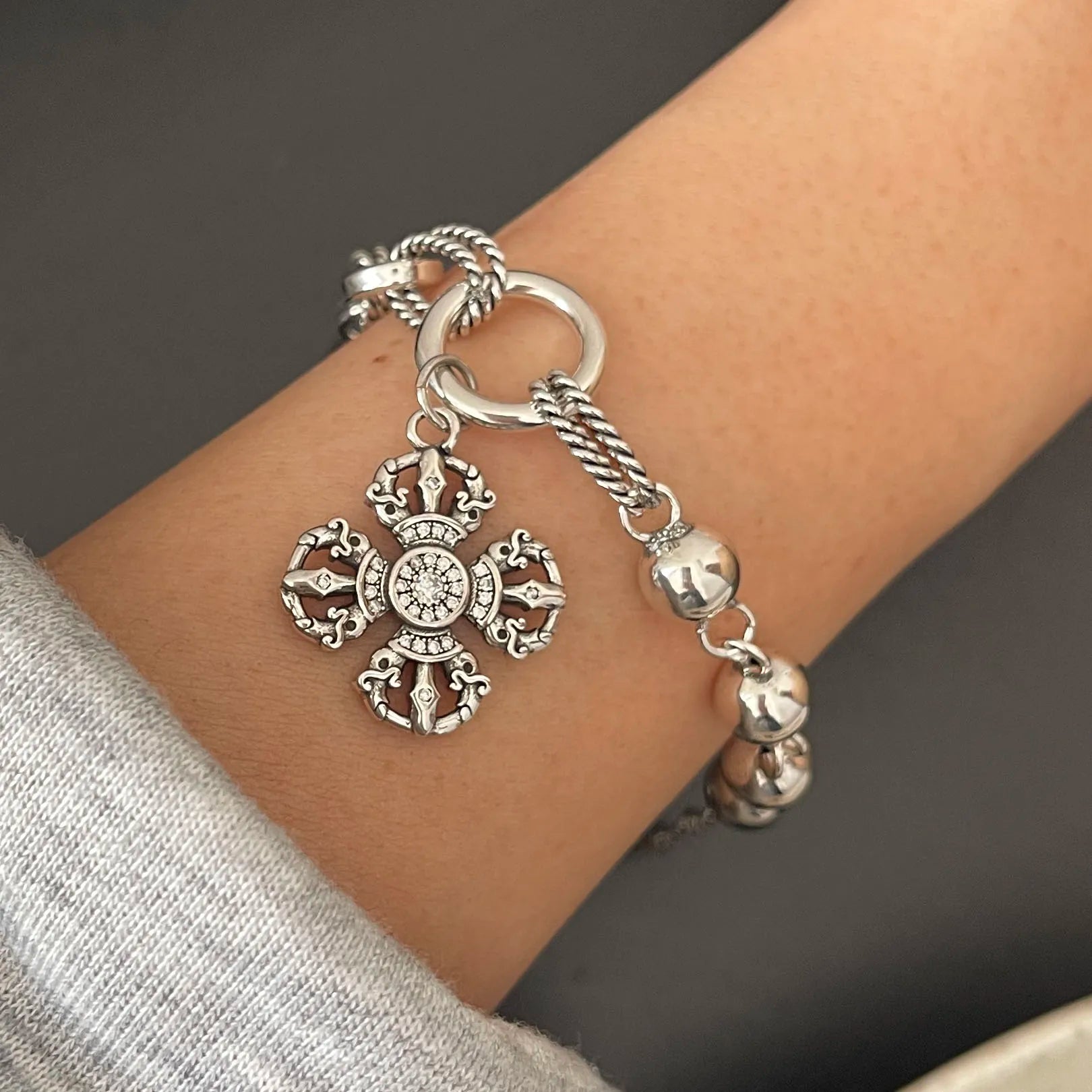 100% Solid 925 Sterling Silver Retro Bracelet for Women Men Vintage Handmade Flower Tassel Bracelet Birthday Gift