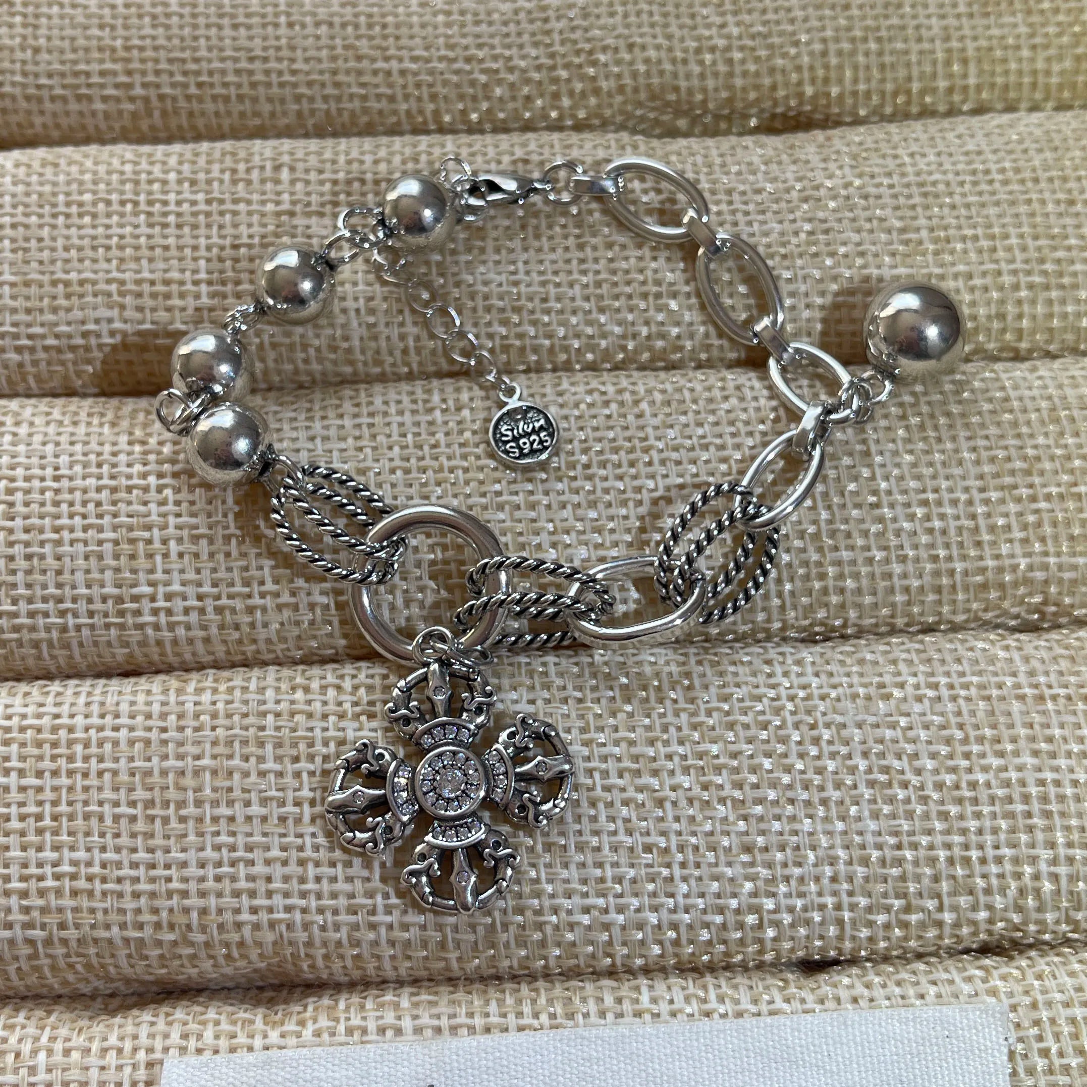 100% Solid 925 Sterling Silver Retro Bracelet for Women Men Vintage Handmade Flower Tassel Bracelet Birthday Gift