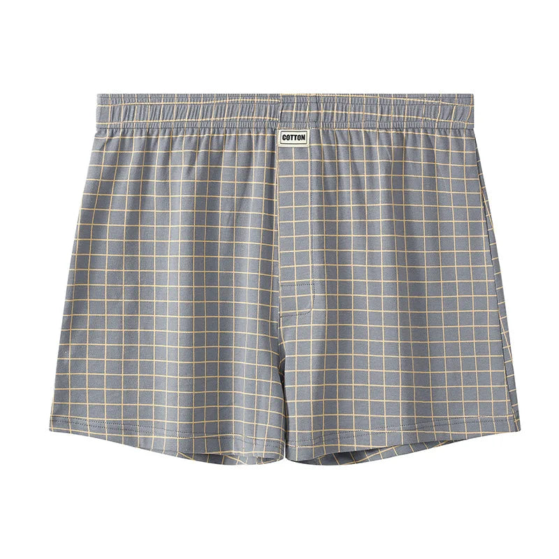 Men's Aro Shorts Underwear Fashion Plaid Boxers Cotton Loose Thin Breathable Underpants Pouch Home Pajamas Knickers Slip Homme
