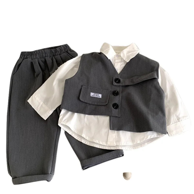 Boys Outfit Set 2025 Autumn Spring New Arrivals Stylish Childrens Clothing Trendy Cool Solid Color Suit Two-Piece Set
