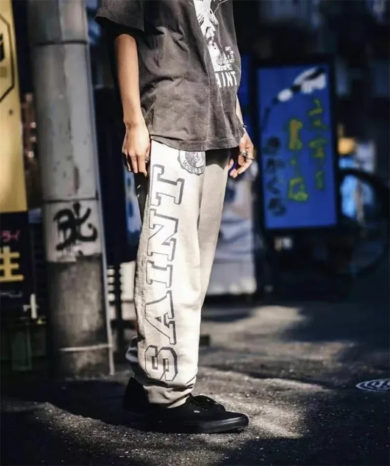 Sanskrit Printing Apricot Saint Sweatpants Men Women Jogger Drawstring Pants