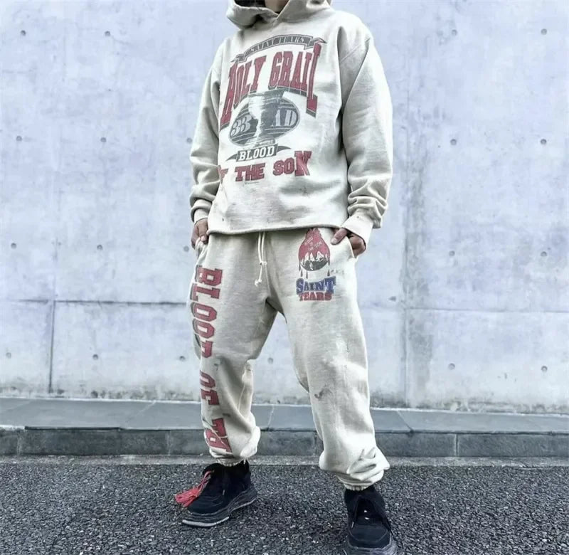 Sanskrit Printing Apricot Saint Sweatpants Men Women Jogger Drawstring Pants