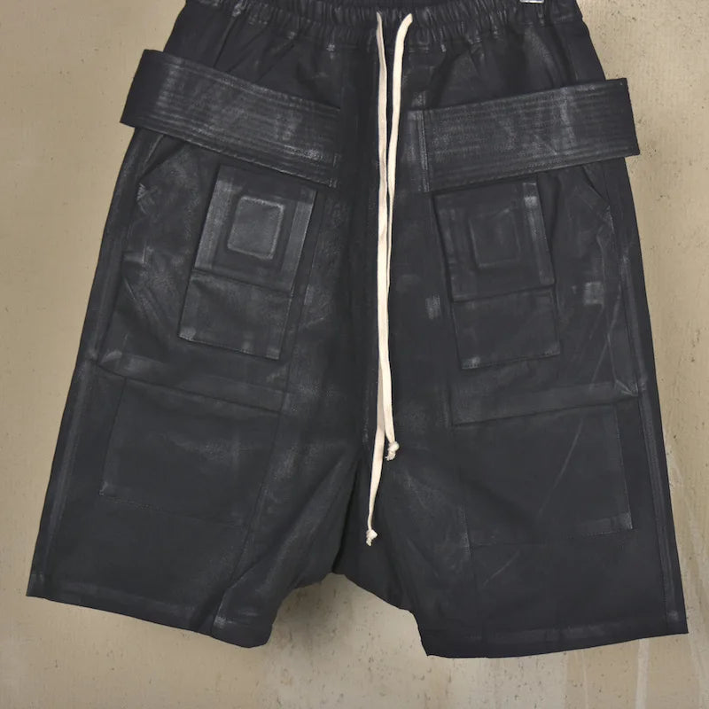 Owen Seak Men Oil Wax Jeans Short Denim Casual Cotton Gothic Men's Clothing Summer Knee Length Loose Black Classic Designe Short