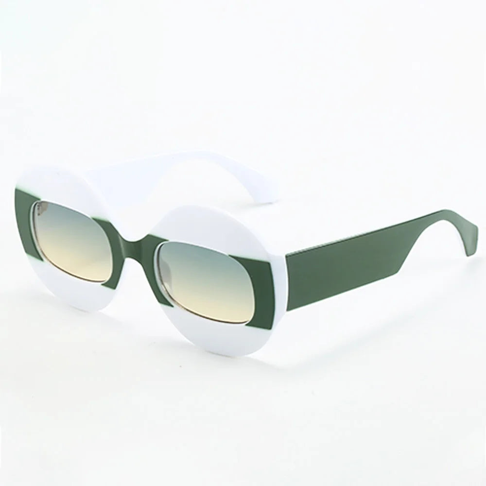 Trendy Hip-hop Men Women Personalized Sunglasses Transparent Two-color Sunglasses Oval Frame Sunglasses Large-sized Glasses