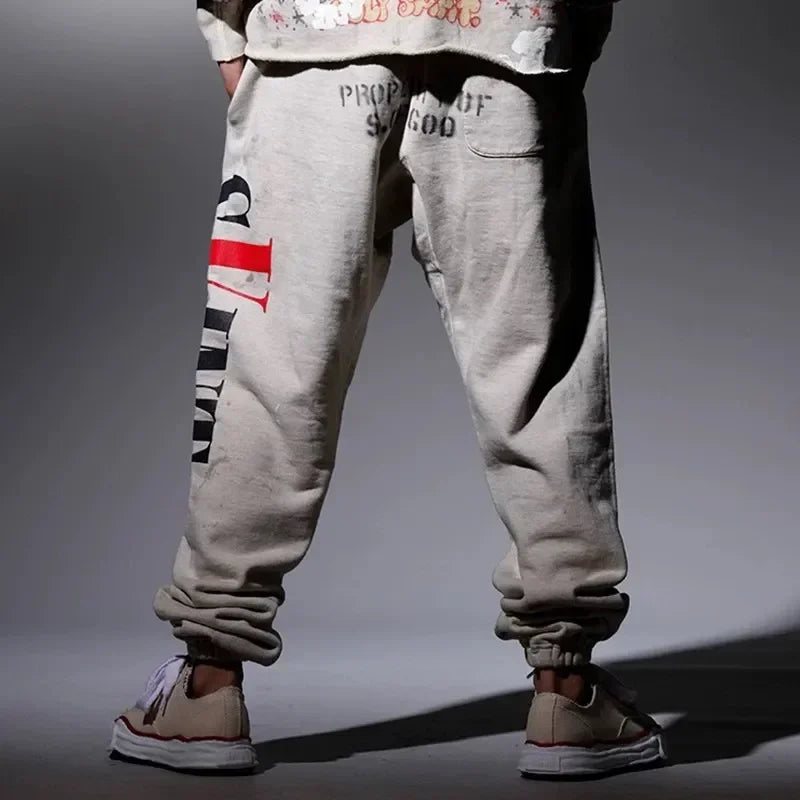 Sanskrit Printing Apricot Saint Sweatpants Men Women Jogger Drawstring Pants