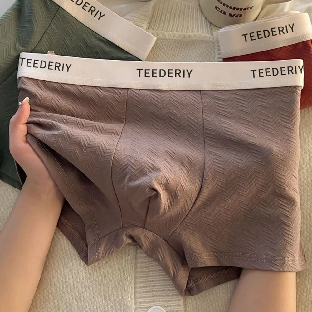 3Pcs Men's Cotton Panties Mid Rise Soft Breathable Boxer Shorts Briefs High Elastic Comfortable Boyshort Large Size Underwear