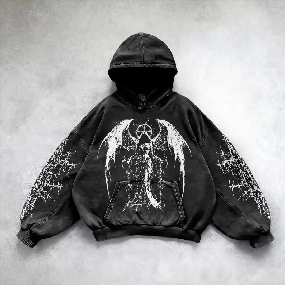 Y2k gothic dark female warrior hoodies men oversized sweatshirt couples punk tops streetwear goth harajuku women men clothing