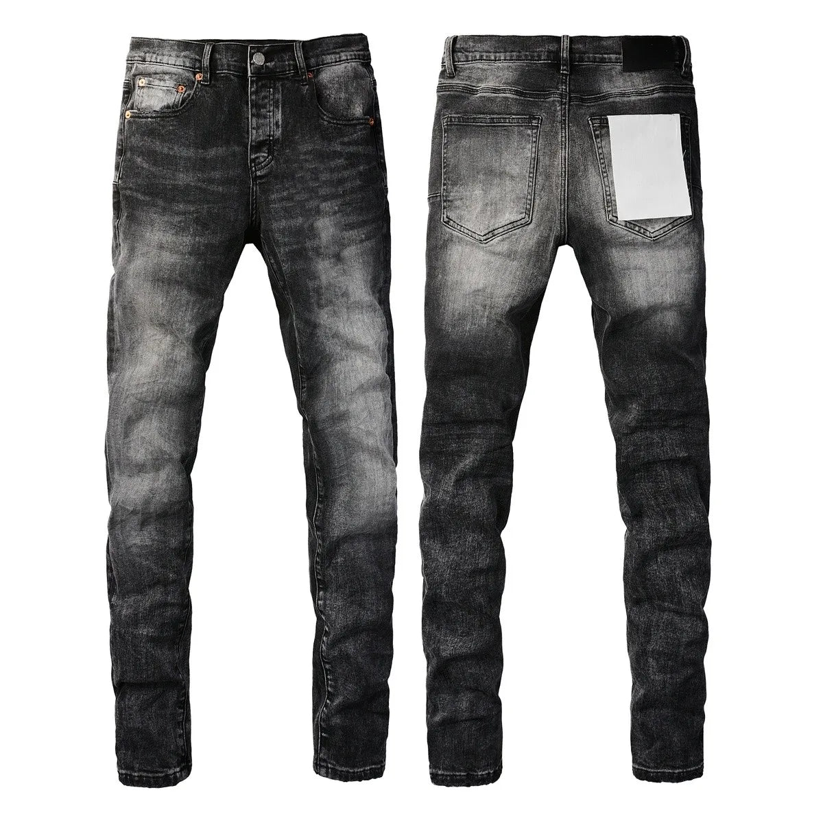 New Fashion Jeans Men High Street Black Splashing ink graffiti Distressed Hole Stretch Skinny Button Fly Ripped Jeans Brand
