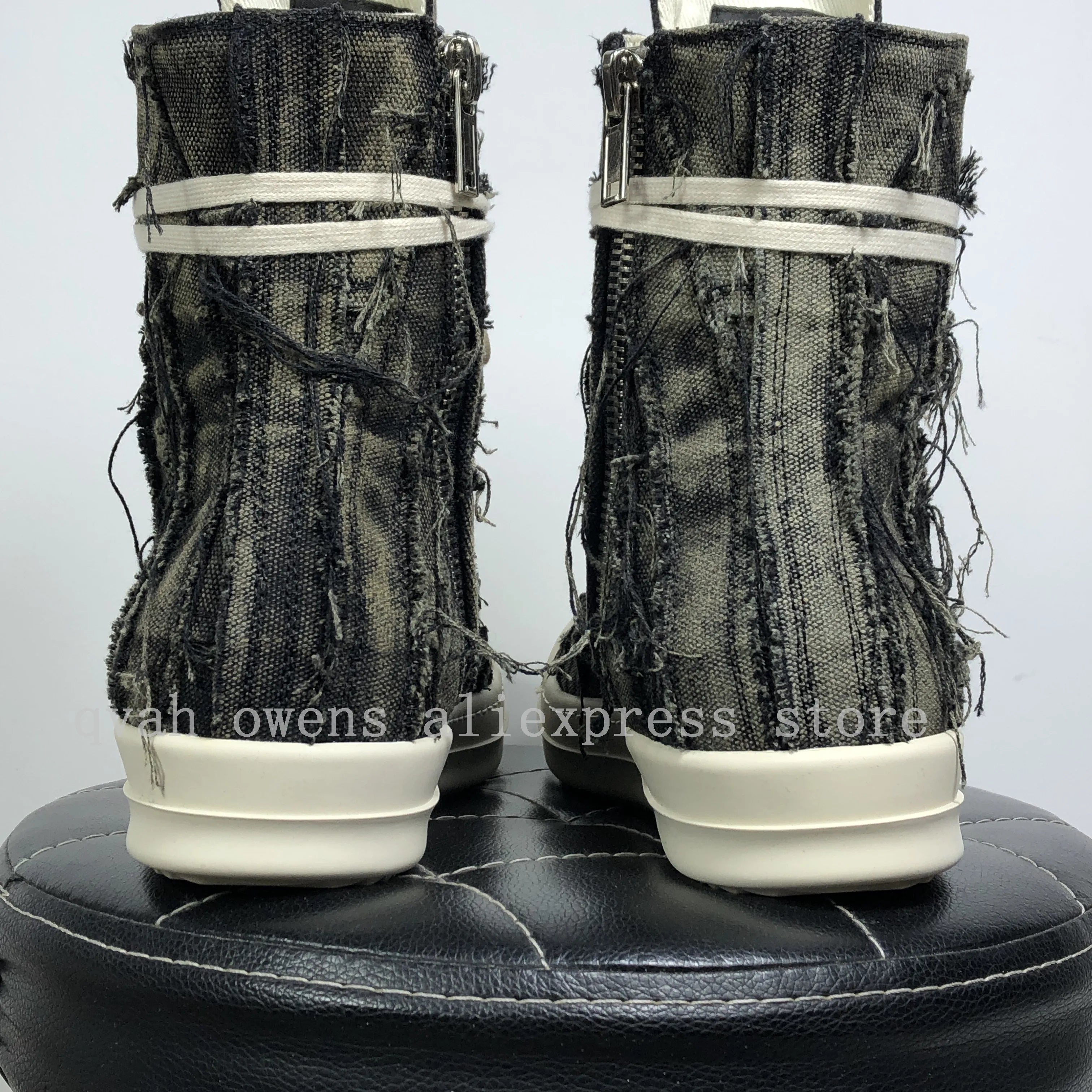 Men High Top Shoes Canvas Women Designer Sneakers Luxury Lace Up Zip High Street Autumn Flats Black Male Boots