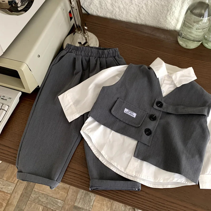 Boys Outfit Set 2025 Autumn Spring New Arrivals Stylish Childrens Clothing Trendy Cool Solid Color Suit Two-Piece Set