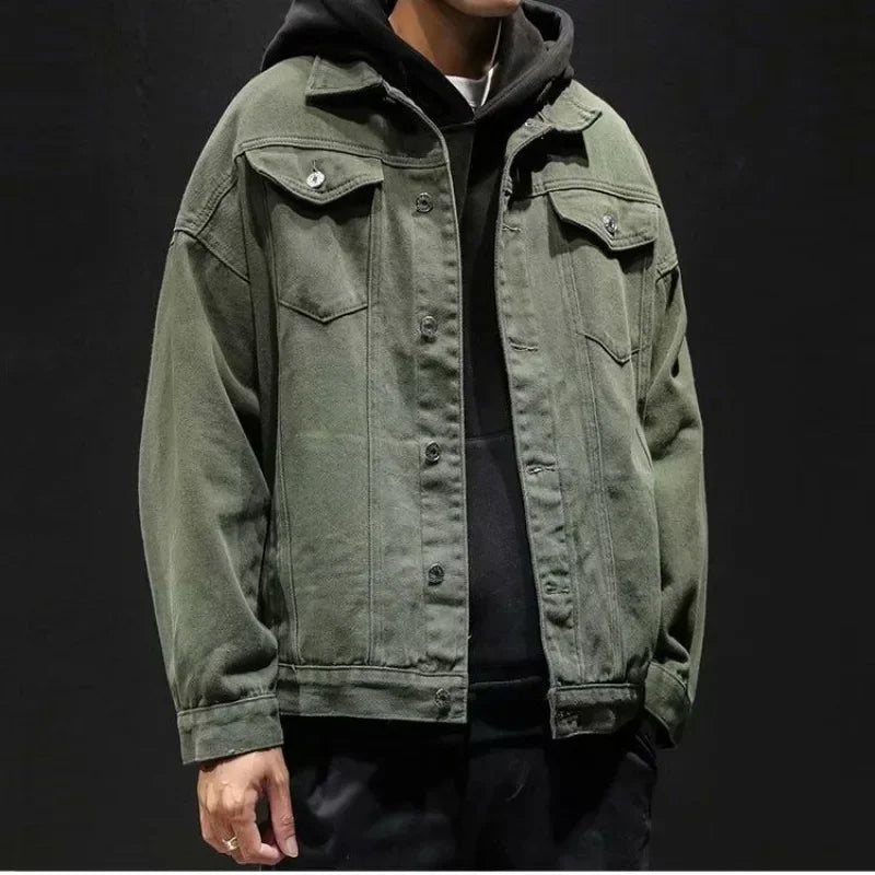 Men's Denim Jacket Autumn Male Jean Coats Black Cargo Big Size Menswear Korea High Quality Trendy Large Fast Delvery Outwear Y2k