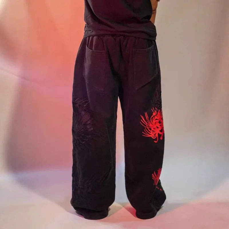 American street straight trousers high street washed distressed straight trousers for couples fashionable casual sports trousers